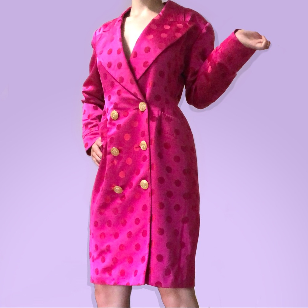 Bill Blass Rare Hot Pink Polka Dot Blazer Dress